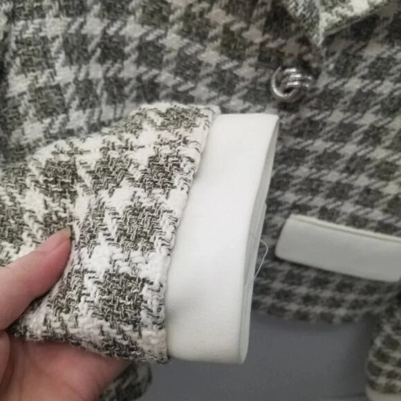 Zara Textured Plaid Houndstooth Cropped Jacket Blazer Ecru M - Picture 12 of 16